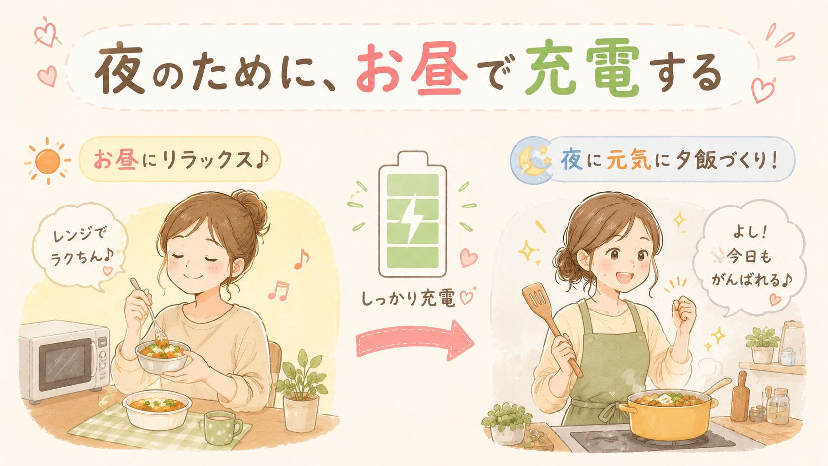 夜のためにお昼で充電する