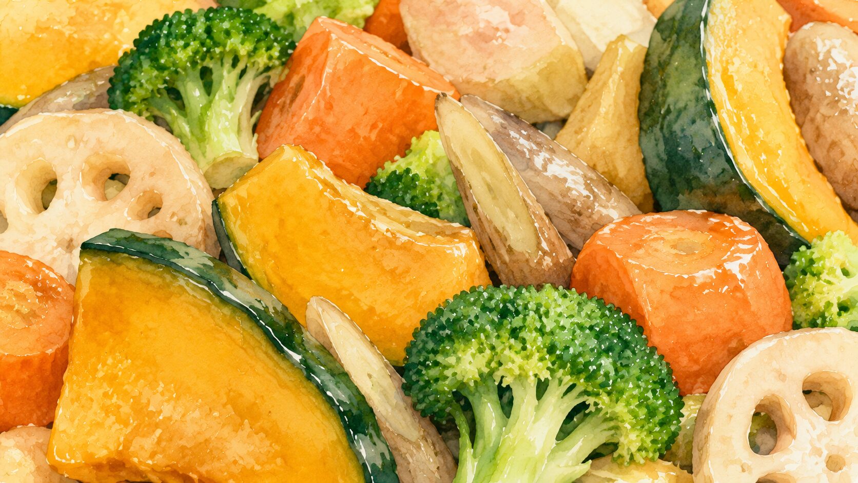 ゴロゴロにカットされた野菜のイラスト